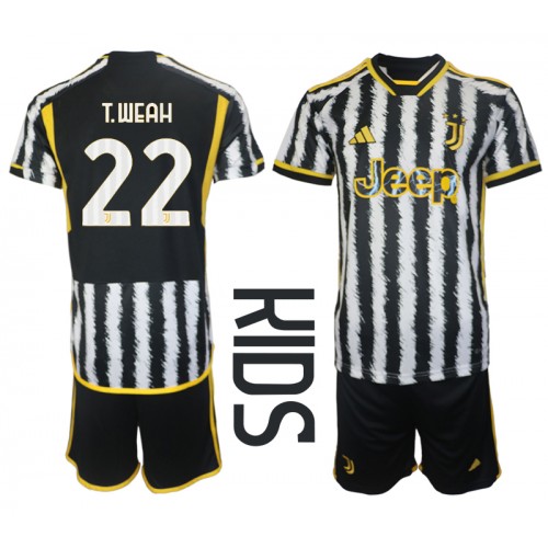 Fotbalové Dres Juventus Timothy Weah #22 Dětské Domácí 2023-24 Krátký Rukáv (+ trenýrky)